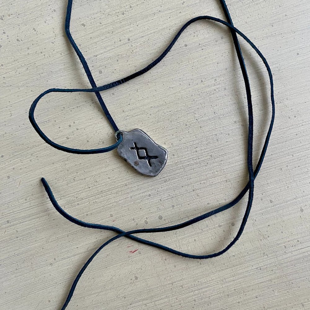 Ing Rune Pewter Fertility Viking Amulet Charm Pendant with Leather Cord